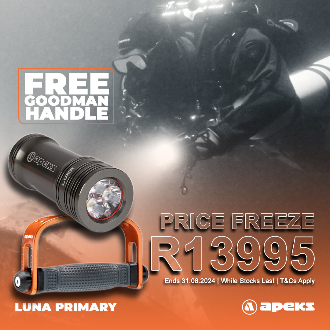 Apeks Luna Primary Tech Dive Light with FREE Goodman Handle