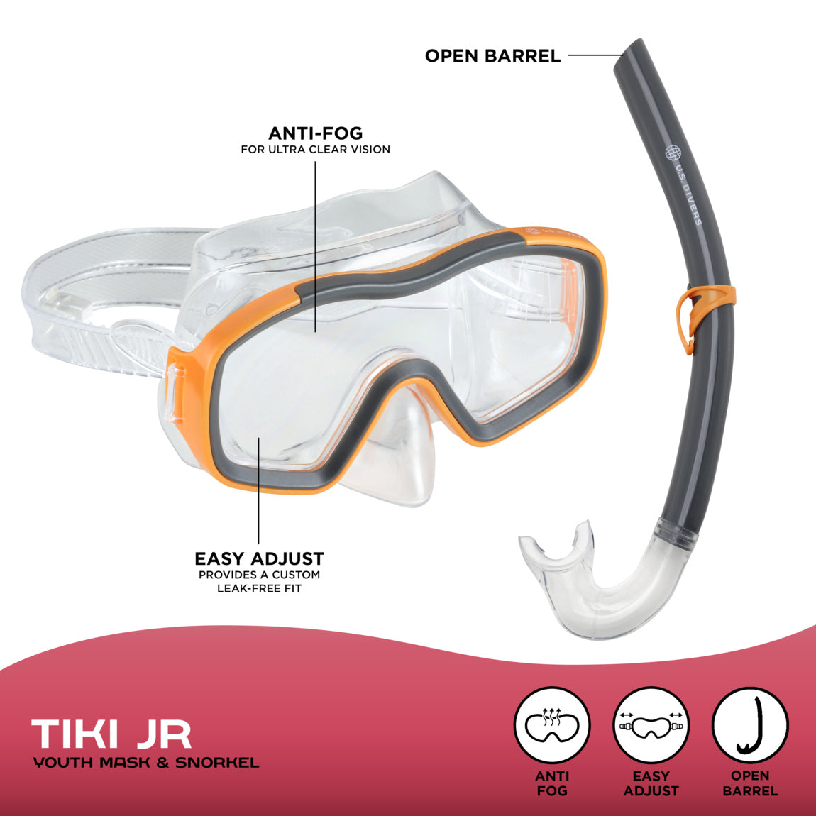 Snorkeling Combos U.S. Divers Tiki – Junior Snorkeling Combo – Orange/Grey product image