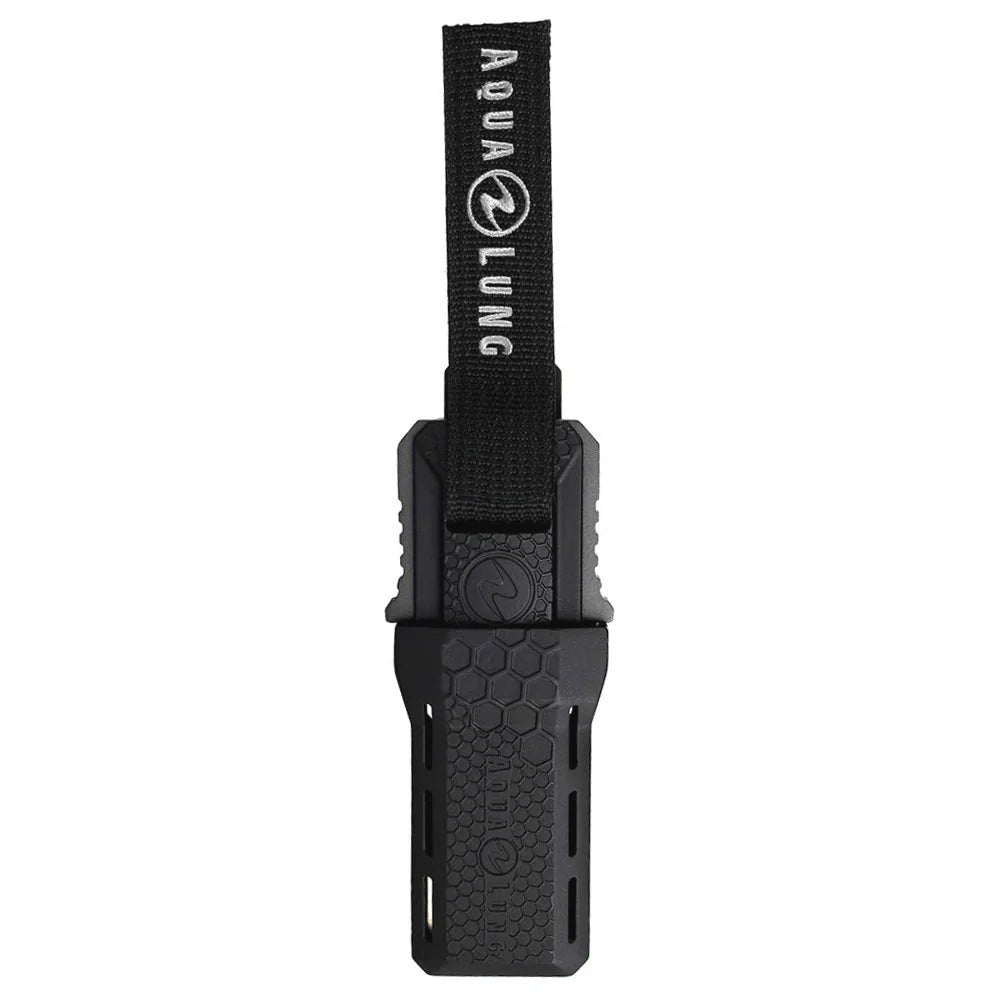 Aqualung Micro Squeeze Lock Safety Blade dive knife in its sheath