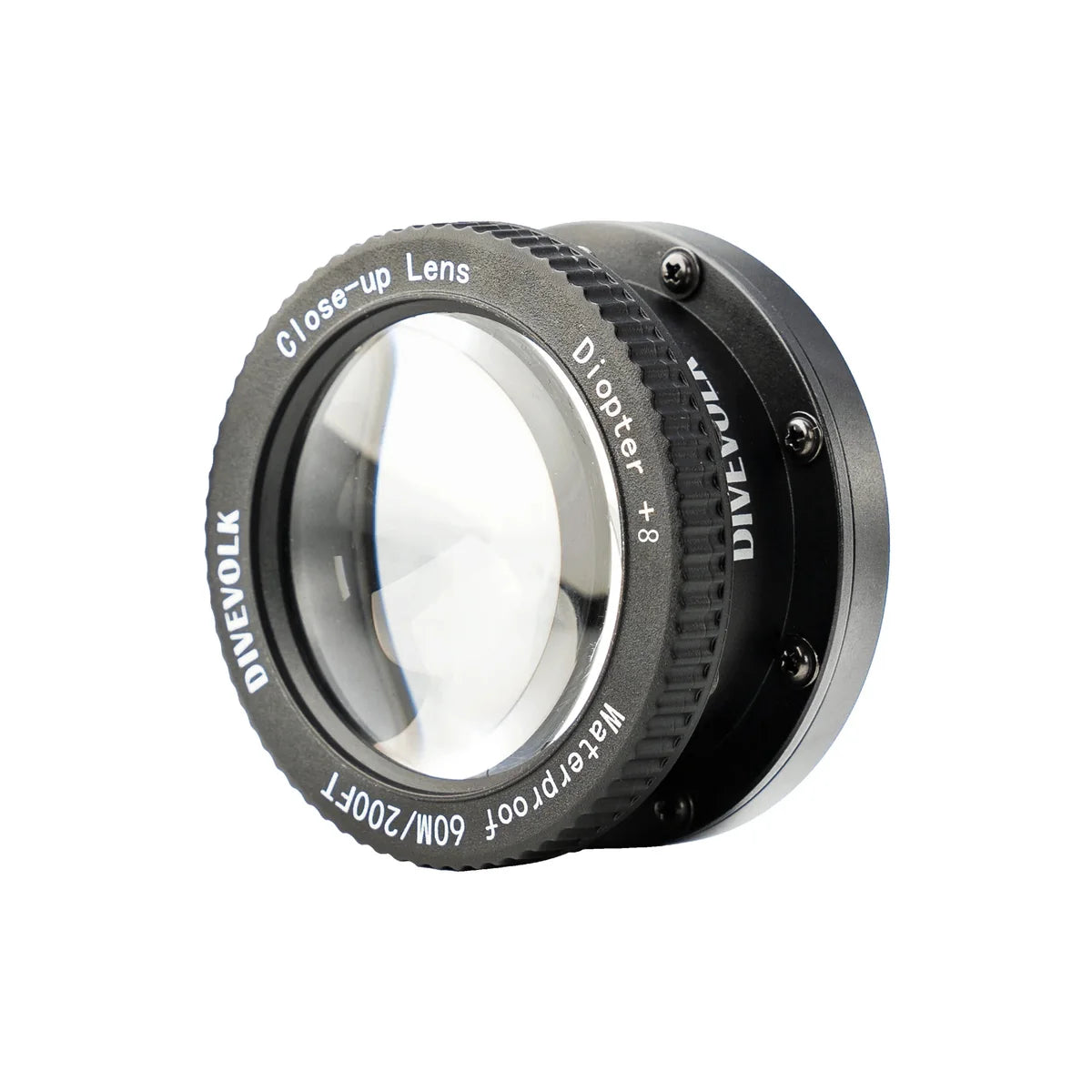 Divevolk underwater +8 close-up optical wet lens, angled front view
