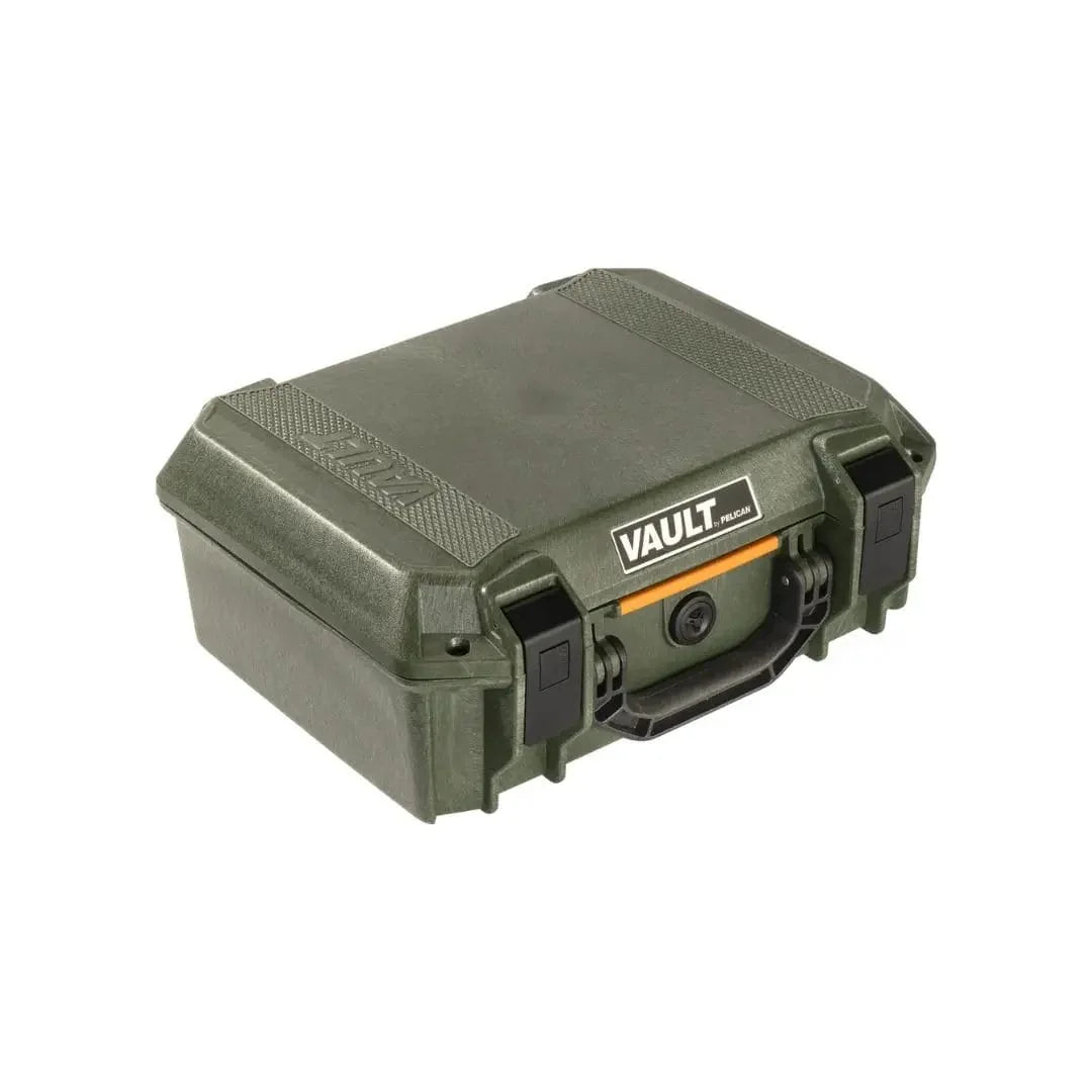 Pelican V200 Vault case in od green, closed exterior view